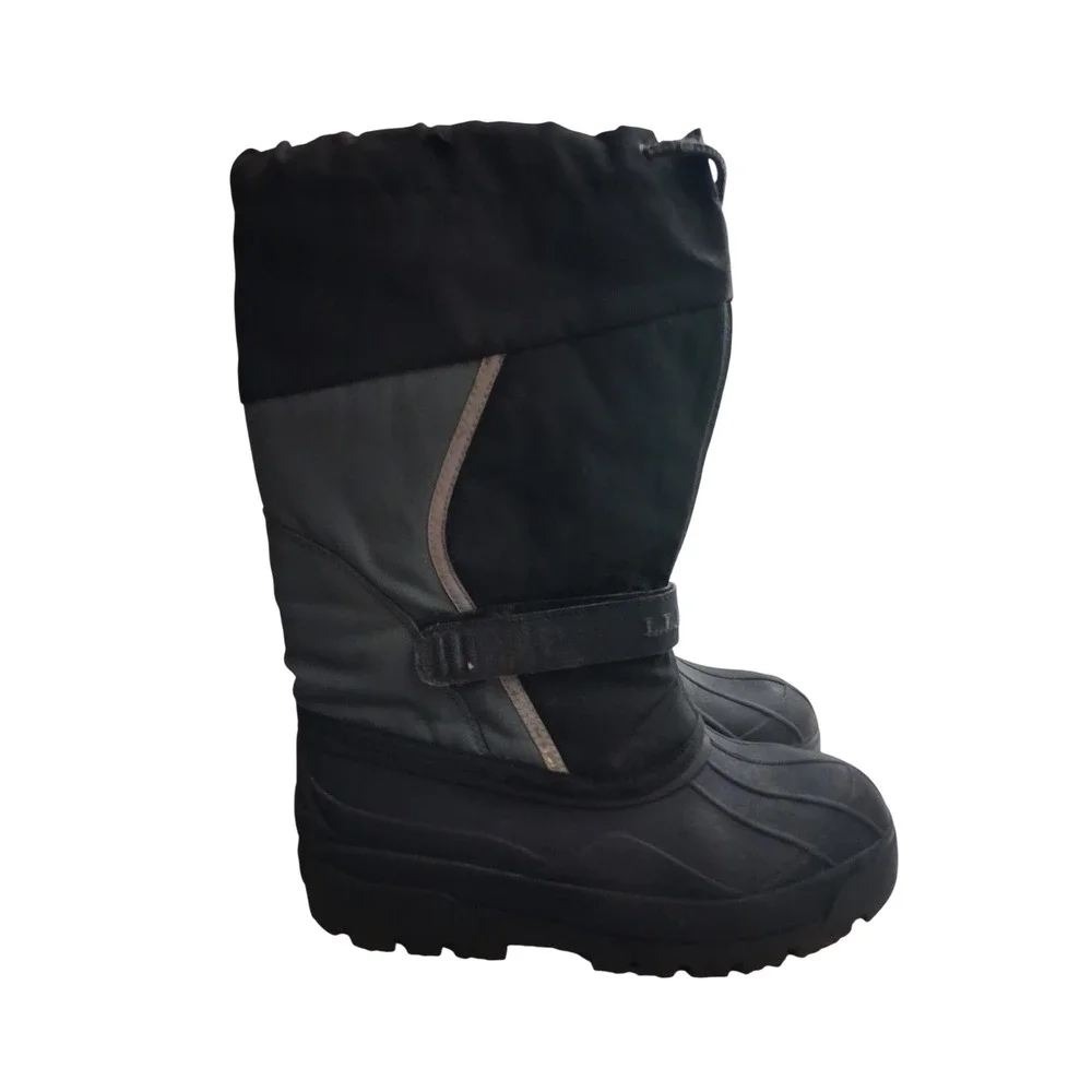 LL Bean Snow Boots Kids Size 5 Black Gray Reflective Insulated
